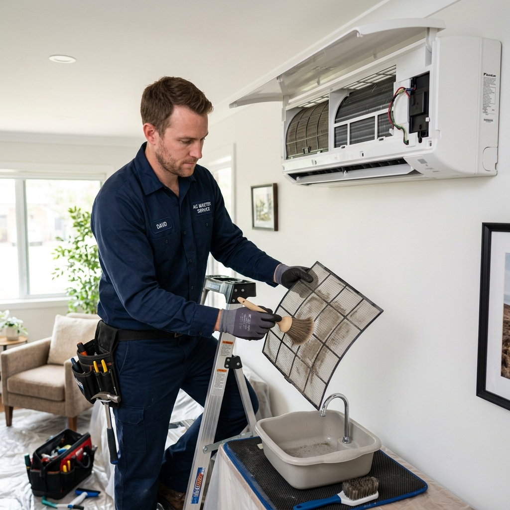 Professional AC Technician working on an Air Conditioner